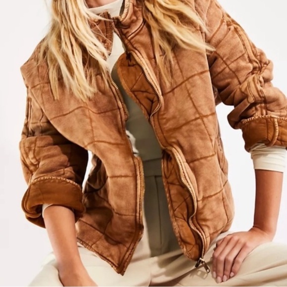 Free People Dolman Jacket 100% Cotton Quilted Faded Oversized Brown - Picture 2 of 12